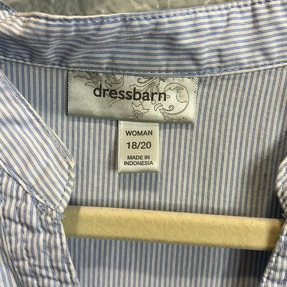 Dress Barn dress Blouse 18/20 blue/white striped short sleeve button down - Picture 3 of 7